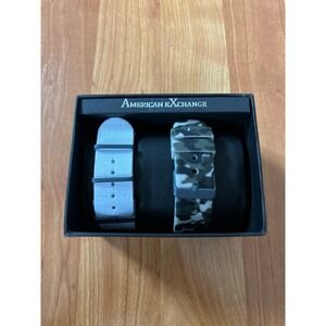 Set of two American Exchange watch straps, one light white and one camou